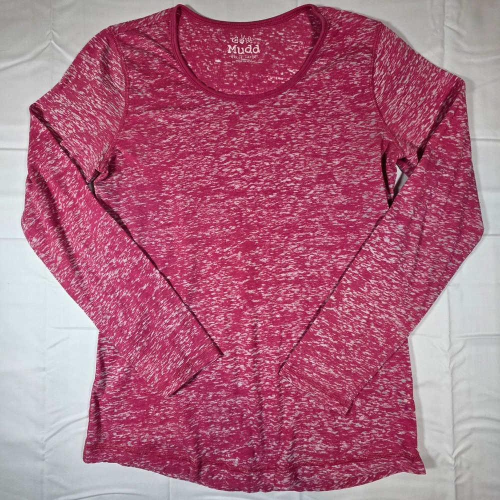 Mudd Womens XL Pink Space Dye Long Sleeve Scoop Neck Marled Top Shirt